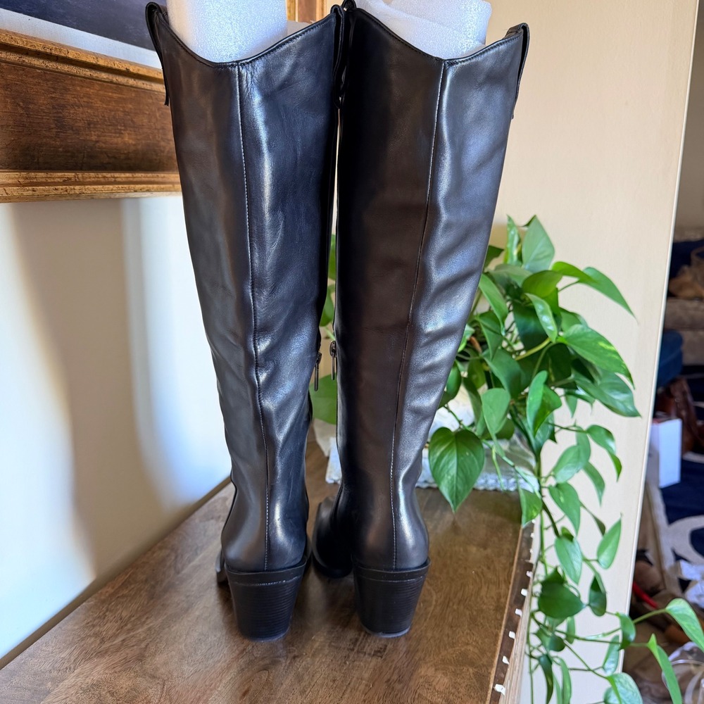 Vince Camuto Afelia Knee High Boots Women 8.5 Black Leather Western Square Toe - Picture 13 of 16